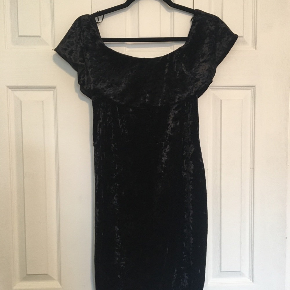 Black velvet off the shoulder dress
